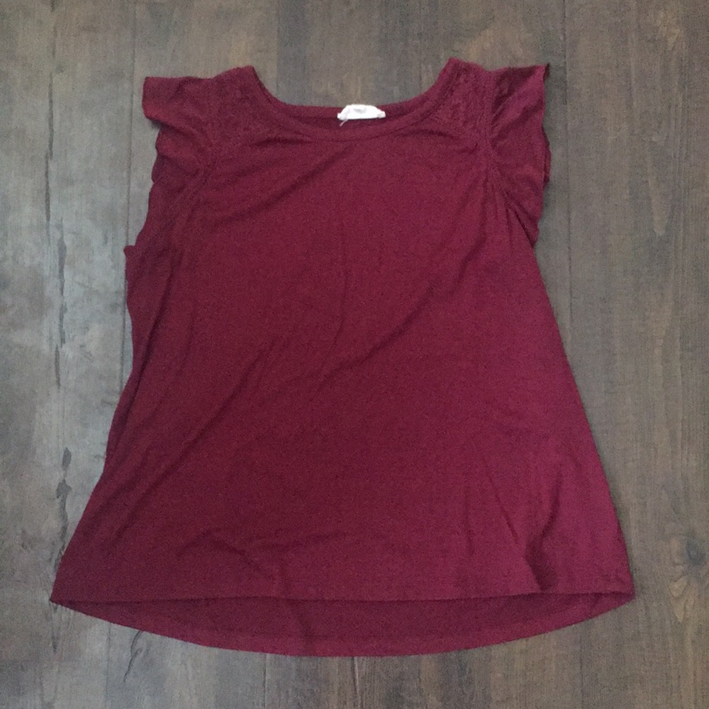 Maroon top with ruffled sleeves